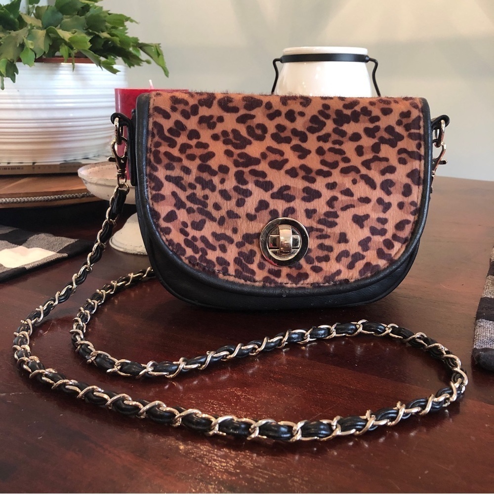 Call it Spring Faux Leather Animal Print Small Saddle Bag Crossbody Gold Braid